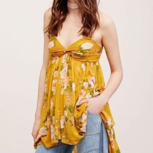 Free People Yellow Floral Tunic Tank Top